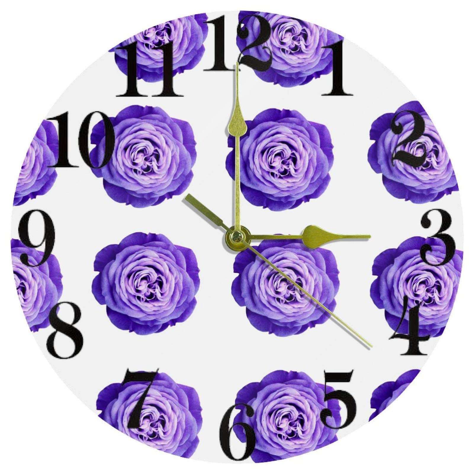 Horloge murale romantique à quartz 25 cm montre murale motif fleur rose violette