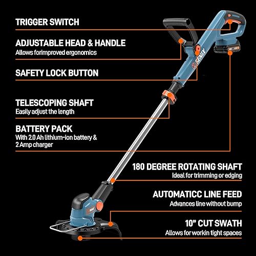Miniatura 6 de SENIX X2 Wacker inalámbrico de 20 voltios máximos* para malezas, recortadora de césped y bordeadora, eje dividido desmontable, ancho máximo de corte