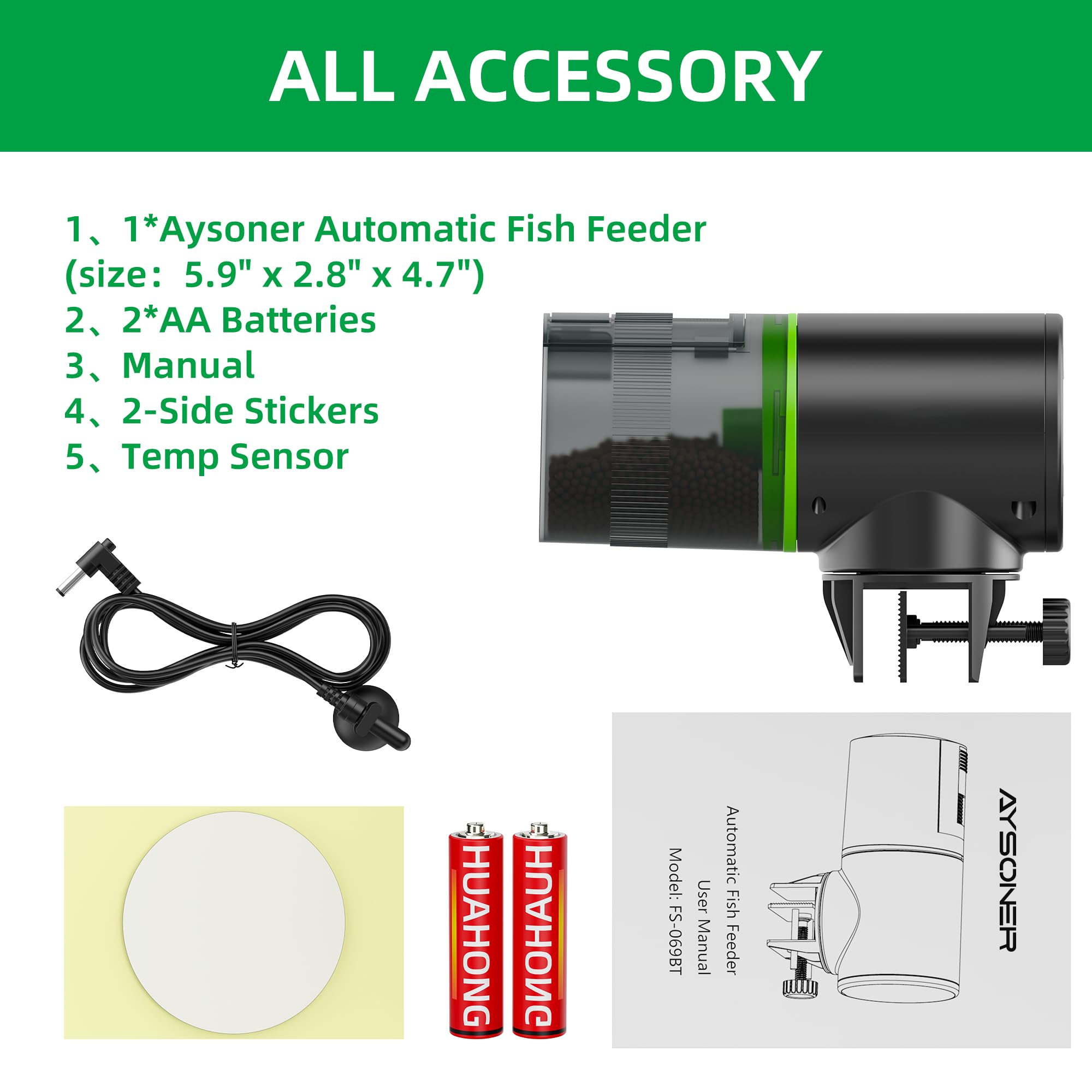 Aysoner Distributore automatico di pesce per acquario: display della temperatura, dispenser intelligente di cibo per pesci a prova di umidità per acquario Betta Turtle Tank durante le vacanze