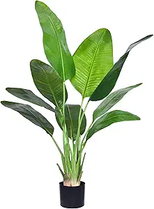 Artificial Bird of Paradise Plant, Fake Tree with Realistic Leaves and Durable pots, Adjustment-Free Branches Artificial Tree for Indoor Outdoor Home Decor (4FT 1Pack)