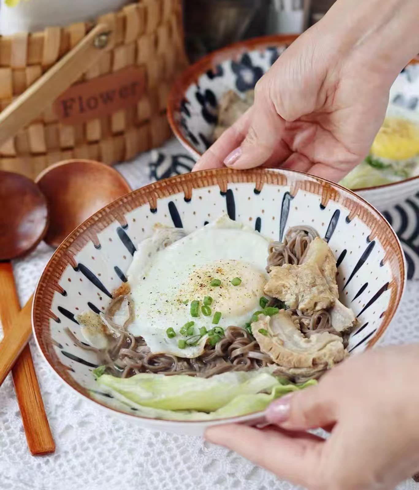Japanische Suppenschale,Japanese Ramen Bowl Set,Japanisch Schussel Keramik,1100ml Ramen Schale,Soup Bowl japanese,Ramen Schüssel Keramik mit Löffel,Essstäbchen,Suppenschalen Porzellan