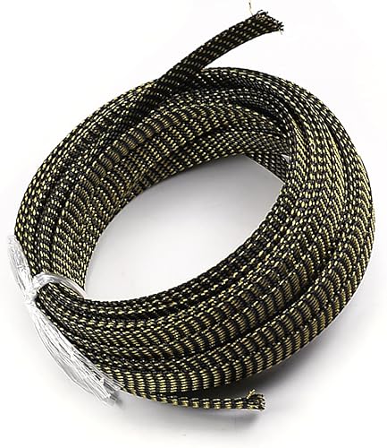 Miniatura 6 de Bettomshin 1 funda de organización de cables de 32.8 pies (32.8 ft), 1/2 pulgadas de ancho, protector de cable PET negro y dorado, tubo de telar de