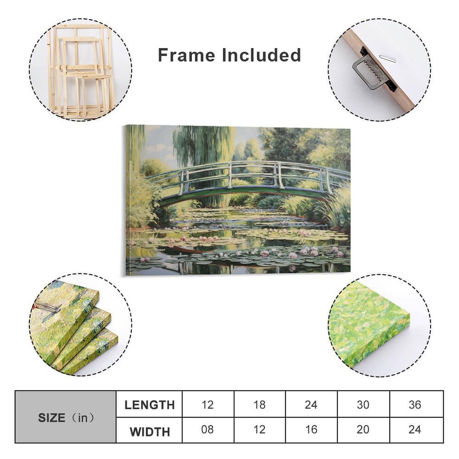 MISLISE Stampa artistica da parete su tela rustica con motivo ninfee moderne, con laghetto, fiori, paesaggio, pittura, arte con cornice, per casa, camera da letto, soggiorno, ufficio, decorazione da