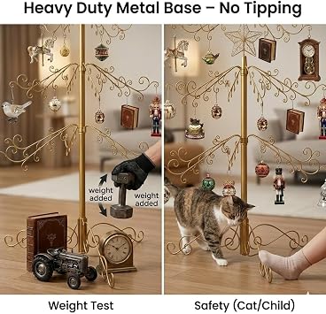 HOHIYA 84 Inch Ornament Display Tree Stand Metal Christmas Wrought Iron Hanger Hook for Halloween Hanging Decorations Eco Gift Gold