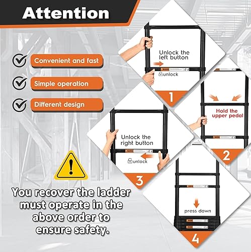 Miniatura 4 de Soctone - Escalera telescópica, escalera de extensión ligera de aluminio de 12.5 pies con 2 estabilizadores triangulares y capacidad máxima de alta