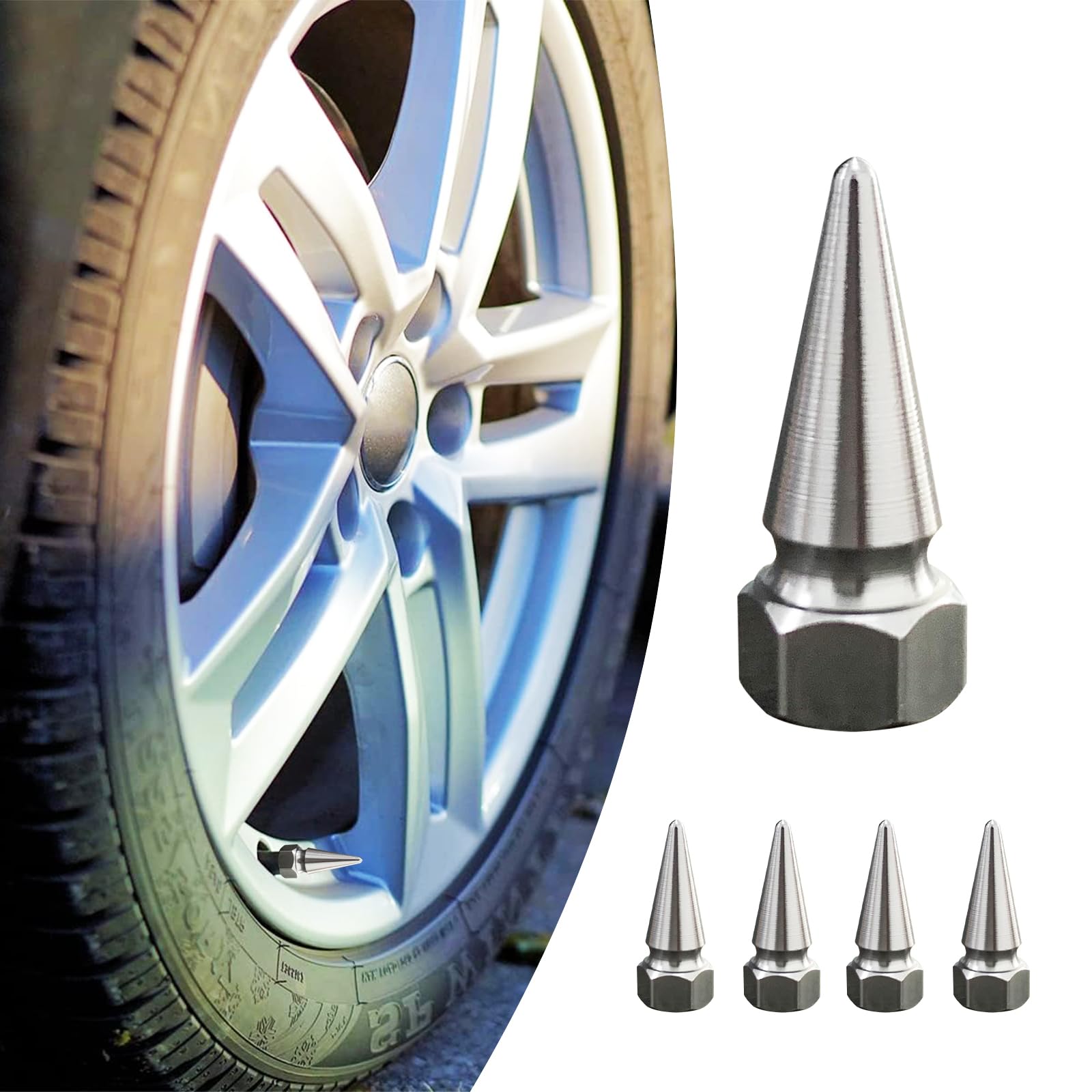 Augeny 5PCS Spike Valve Stem Caps, Aluminum Wheel Tire Valve Stem Covers, Corrosion Resistant Auto Tyre Air Dust Caps, Vehicle Rim Stems Decor Accessories Fit Most Truck Motorcycle Bike (Titanium)