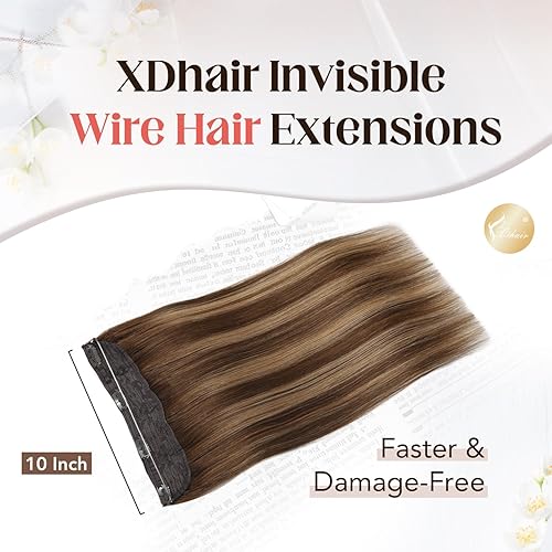 Miniatura 2 de XDhair Extensiones de cabello humano real con alambre con reflejos, color rubio decolorado, 14 pulgadas, 2.29 oz, extensiones de cabello con alambre