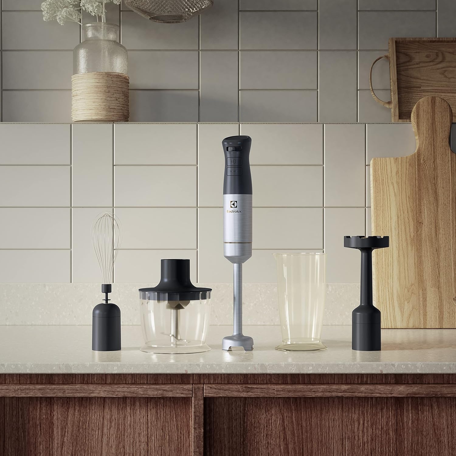 Electrolux E5HB2-8SS Create 5 blender ręczny ze stali nierdzewnej i akcesoriami, 1000 W, funkcja turbo i technologia TruFlow