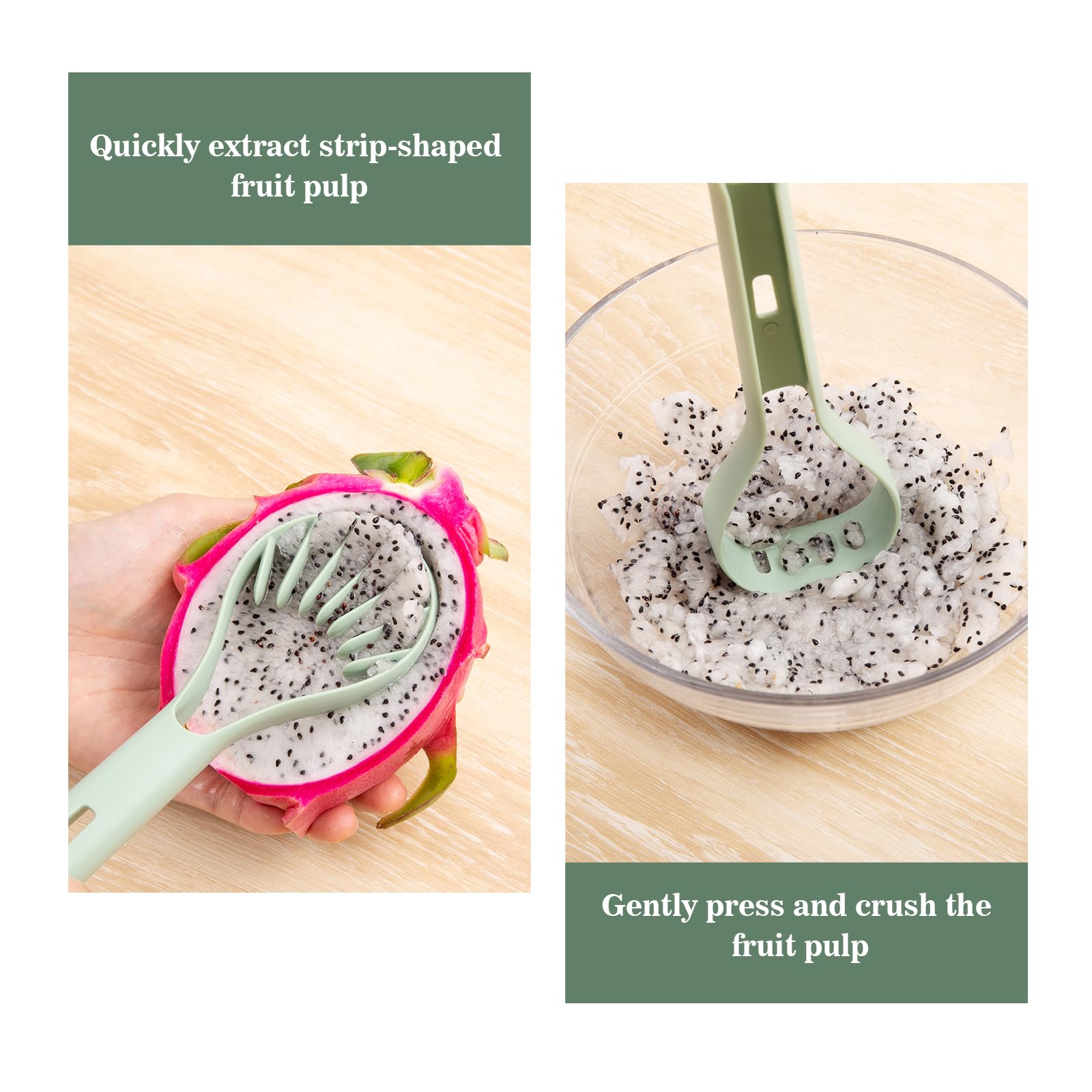 XGIZMOO Melon Baller Scoop Set - 6 in 1,Stainless Steel Fruit Cutter,Seed Remover Cutter,watermelon Scooper Fruit Scooper and Baller, Fruit Carving Tools Dig Pulp Separator Fruit Slicer(Green) - Image 6