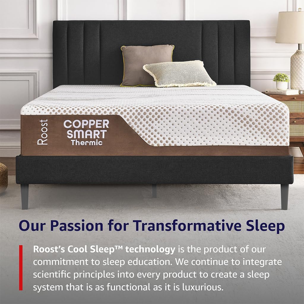 ROOST SLEEP 14-Inch Twin Mattress, Copper Smart Thermic Gel Cooling for Hot Sleepers & Back Pain Relief, Medium Firm Hybrid, Made in USA, CertiPUR-US Certified, Bed in a Box