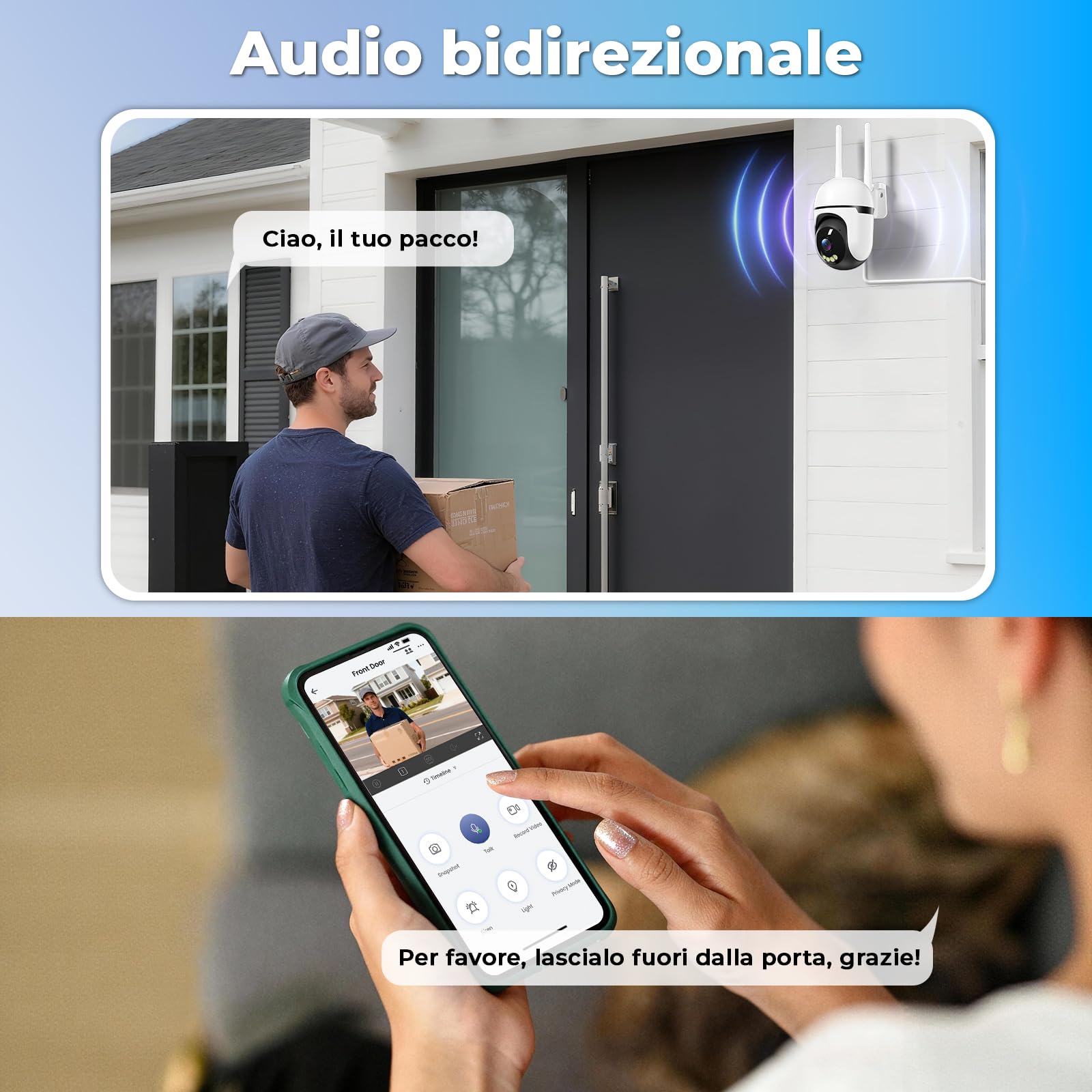 WESECUU - Cámara de vigilancia WiFi exterior, seguimiento automático de 360°, cámara IP compatible con 2.4Ghz/5Ghz, visión nocturna color, detección humana, audio bidireccional, grabación 24H