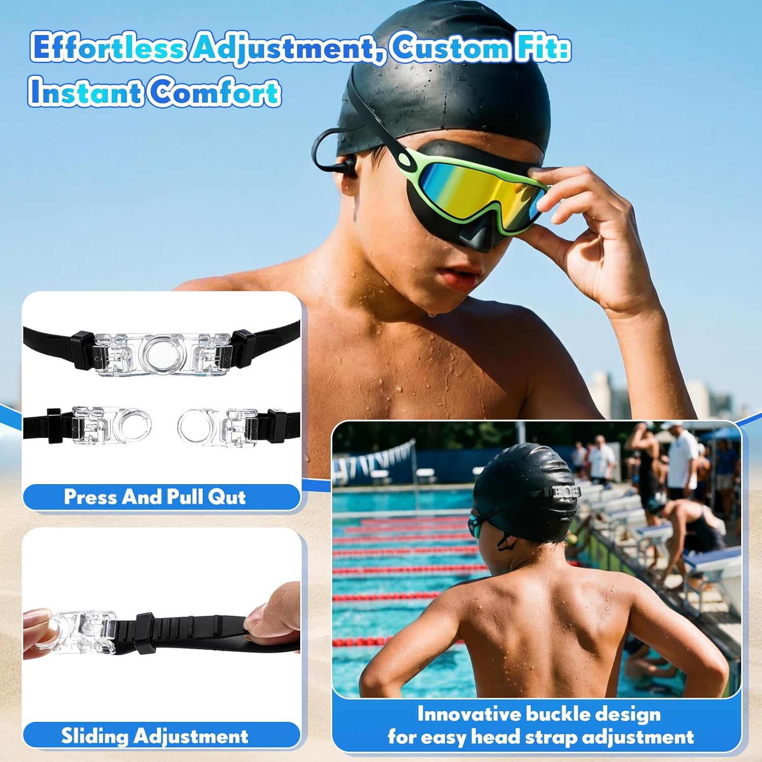 Kanayu 6 Pack Kids Swim Goggles with Nose Cover Earplugs Wide View Diving Mask Anti Fog UV No Leak Pool Swimming Goggles for Kids Youth 8-14