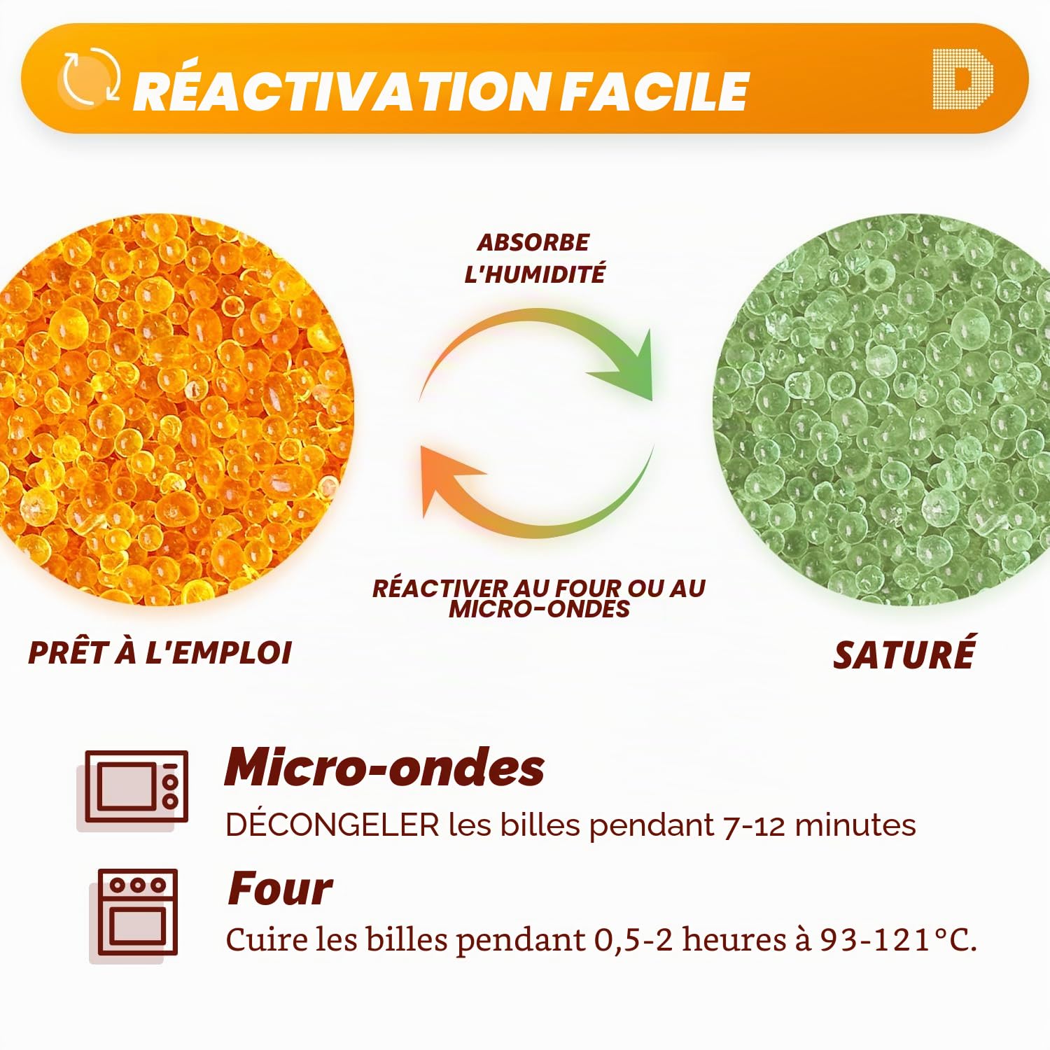 Dry & Dry Perles déshydratantes en Gel de silice Orange d'une capacité de 1 l (Norme Industrielle 2-4 mm) – Perles en Gel de silice sans Fil (0,9 kg)