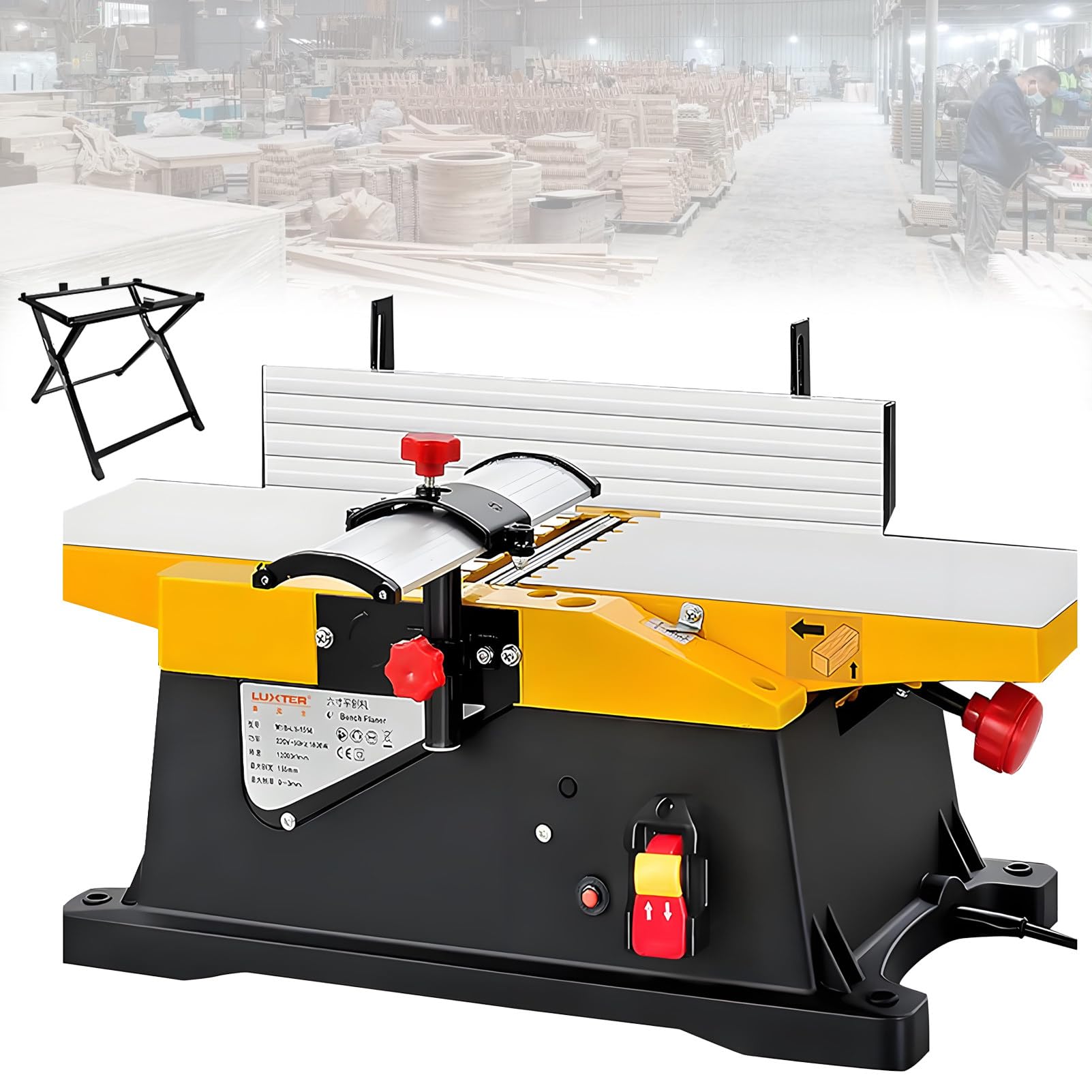 1800W Cepilladora de Madera eléctrica 12000 RPM Profundidad Ajustable Junta de sobremesa portátil para proyectos de carpintería suate con extracción de Polvo