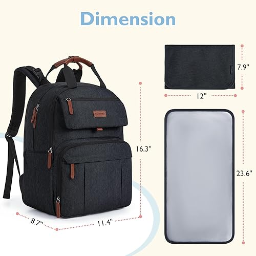 Miniatura 5 de mommore Exatra - Bolsa de pañales grande para 2 niñosgemelos con cambiador para viajes al aire libre, 1-negro, Grande, Mochila para pañales de viaje