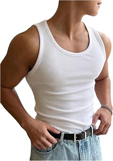 Men's Summer Tank Top Scoop Neck Knit Gym Workout Muscle Tank Undershirt Sleeveless Shirts