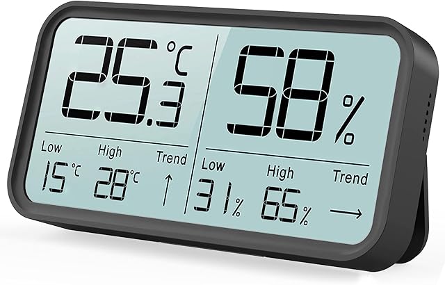 Digital Hygro-thermometer Indoor Thermometer Hygrometer, Temperature Humidity Meter, Air Monitoring for Rooms, Climate Control Monitor, Black