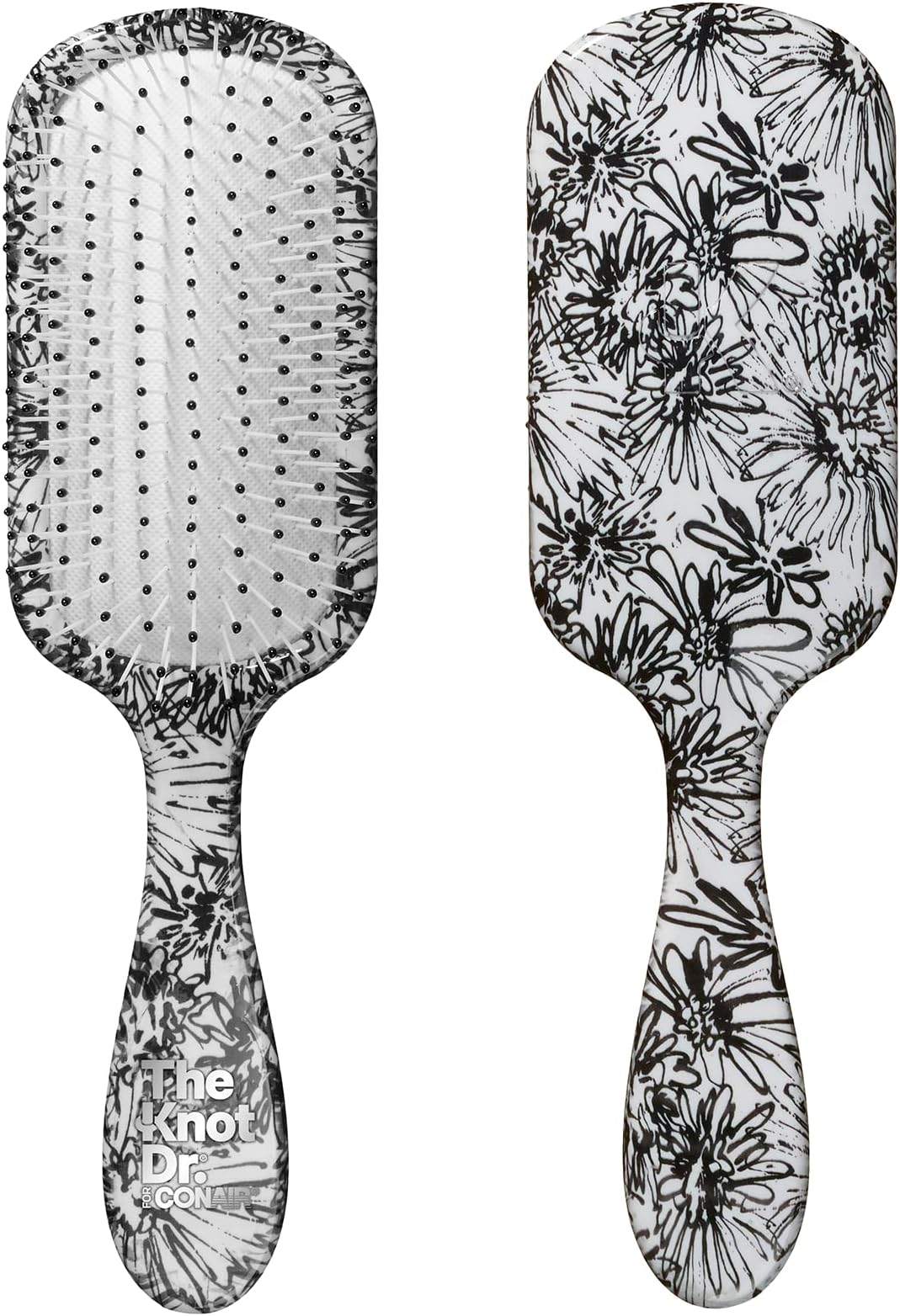 The Knot Dr. for Hair Brush, Wet and Dry Detangler, Removes Knots and Tangles, For All Hair Types, Black/White Floral
