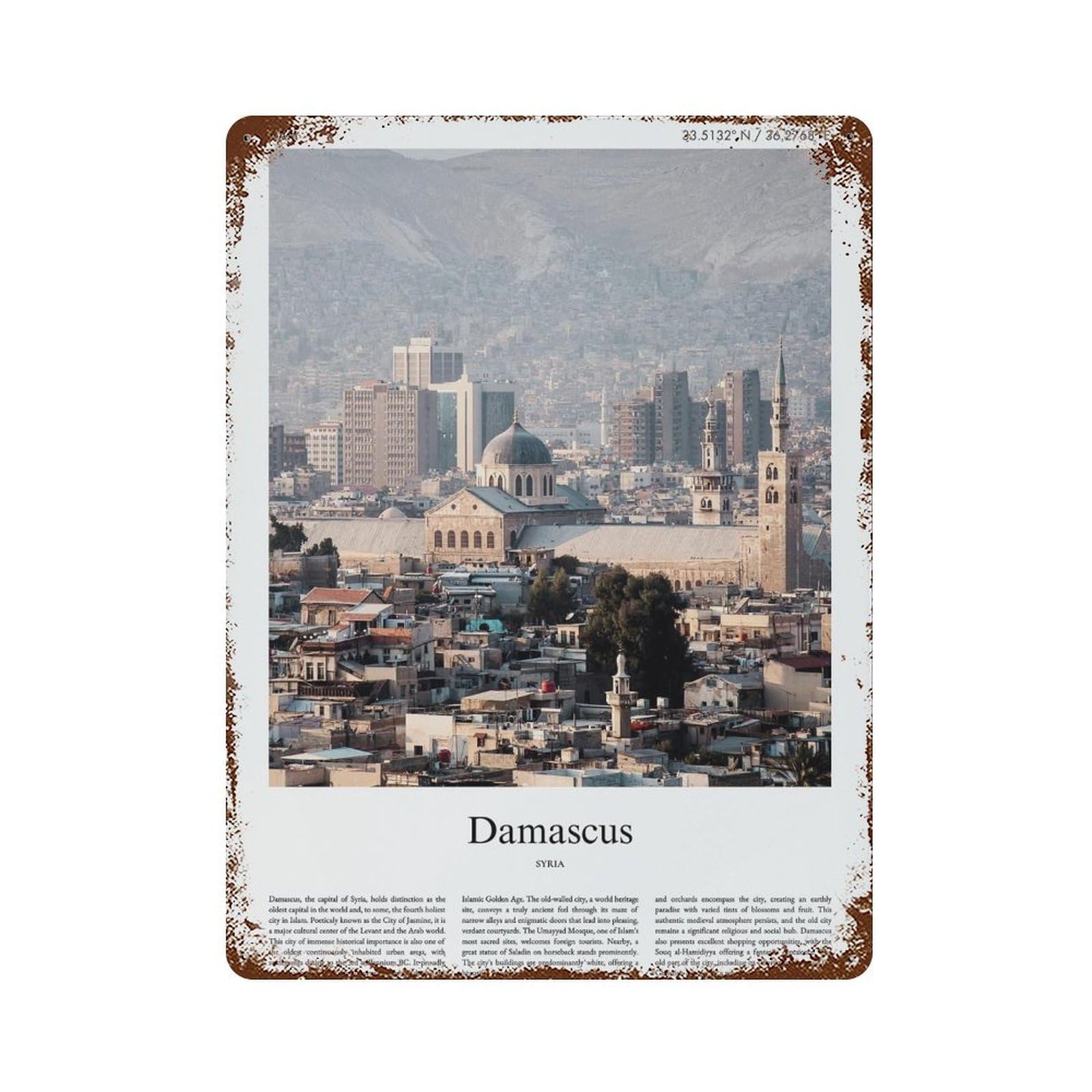 xiaoxiaoshen Damascus Syria City Scenery Wall Decor Art Metal Tin Poster Modern Home Decor Art Home Bar Shop Decorations Vintage Sign 40x30cm