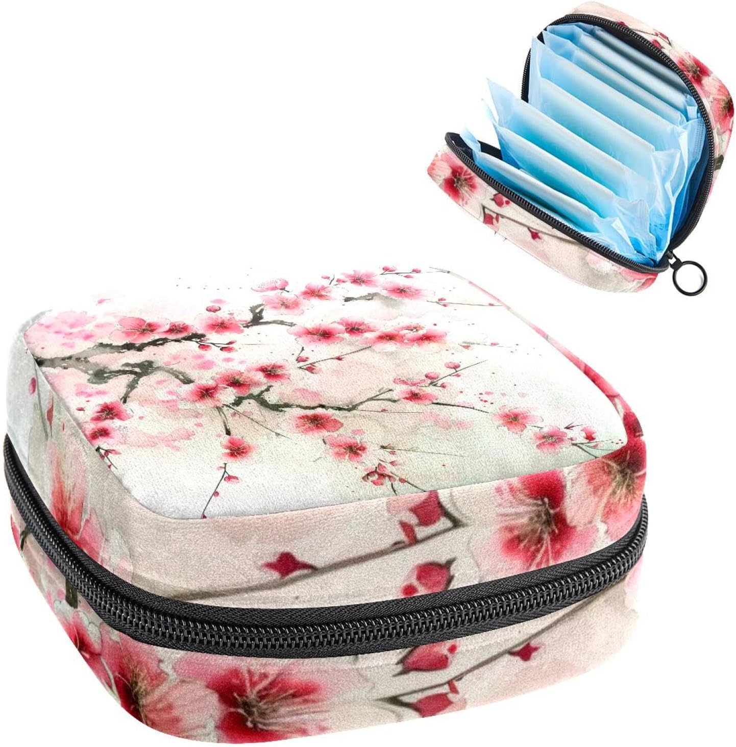 Tampons Collect Bags for Women Girls, Sanitary Napkin Storage Disposal Pouch, Lightweight Menstrual Cup Bag Beautiful Pink Cherry Blossom