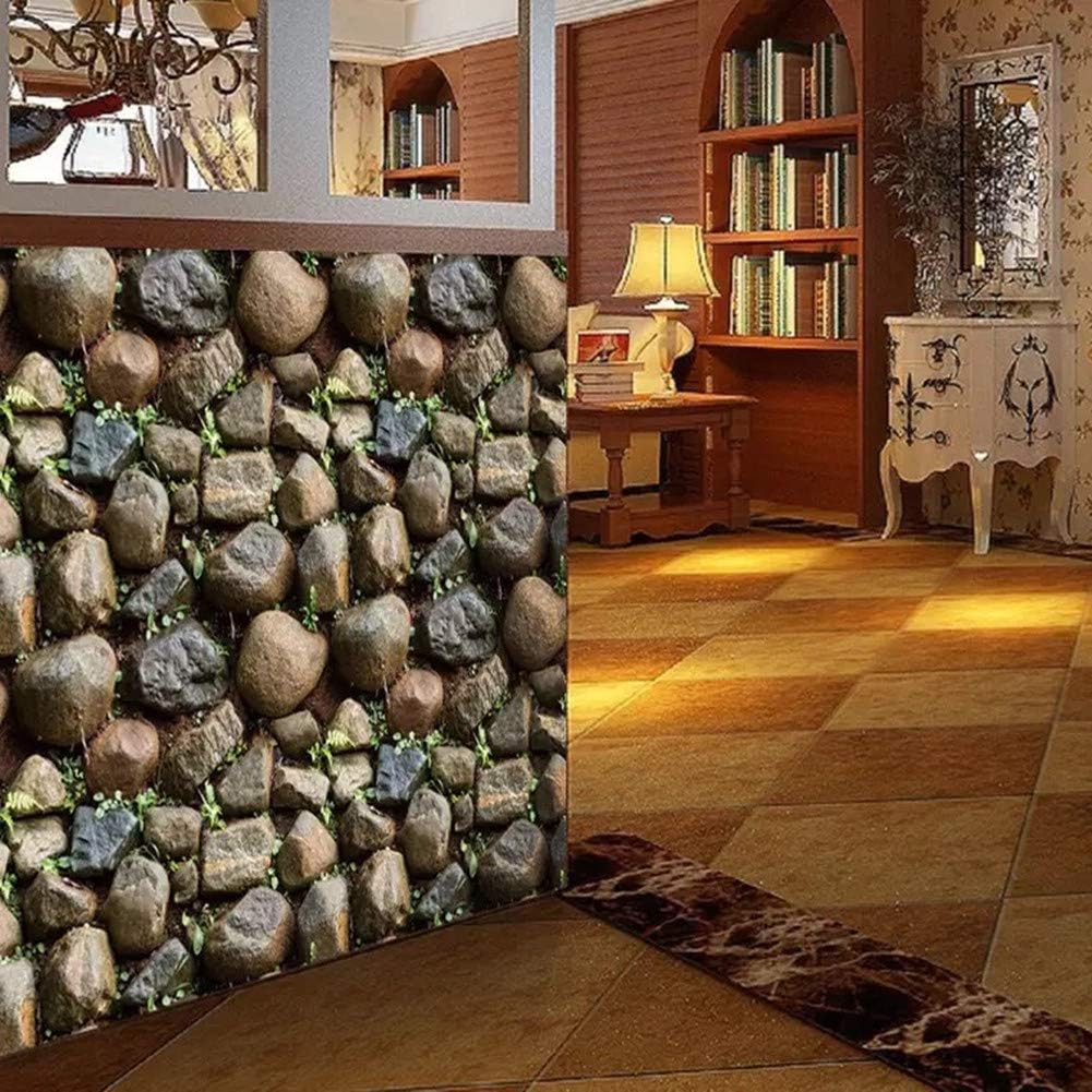 Yancorp 32.8ft Self-Adhesive Stone Brick Green Wallpaper Fireplace Kitchen Backsplash Peel and Stick Wall Paper Wallcovering (18"x394")