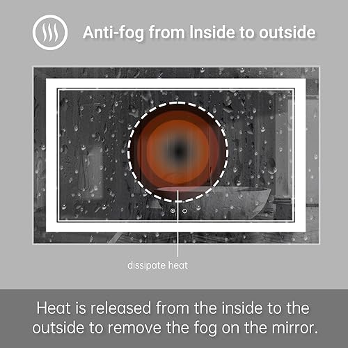 Miniatura 3 de Espejo de baño LED de 52 x 32 pulgadas con luces, espejo LED para baño, iluminado, antivaho, regulable ajustable, 3 colores, verticalhorizontal,