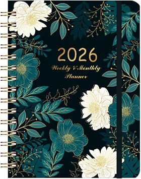 Academic Planner 2026, A5 Weekly & Monthly Calendar Planner with Elastic Strap, Monthly Tabs, Inner Pocket, 8.466.1 Hardcover Daily Agenda Book with Foil-Stamped Cover for Teacher Student (Green)