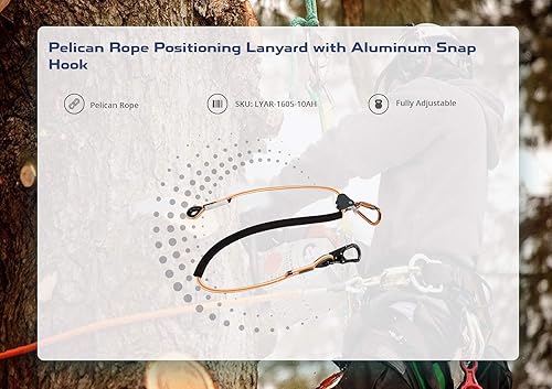 Miniatura 7 de Pelican Rope Cordón de posicionamiento con gancho de aluminio (12 pulgada x 10 pies) - Cuerda de poliéster, cordón ajustable, para protección contra