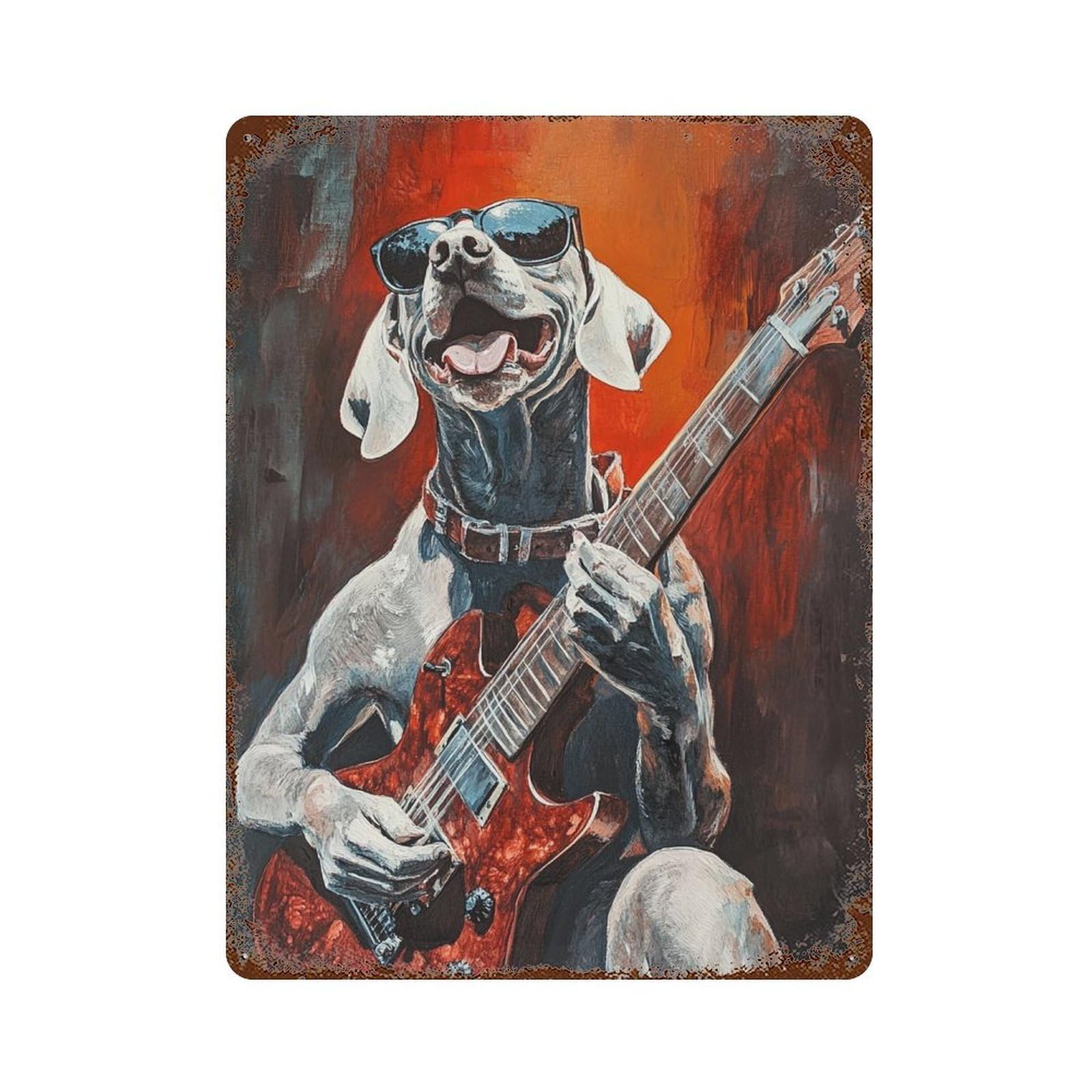 Rock Star Dog Guitarist -3 15.7"x11.8" Vintage Rust Metal Sign, Decorative Metal Wall Art for Living Room, Hallway And Home Decor