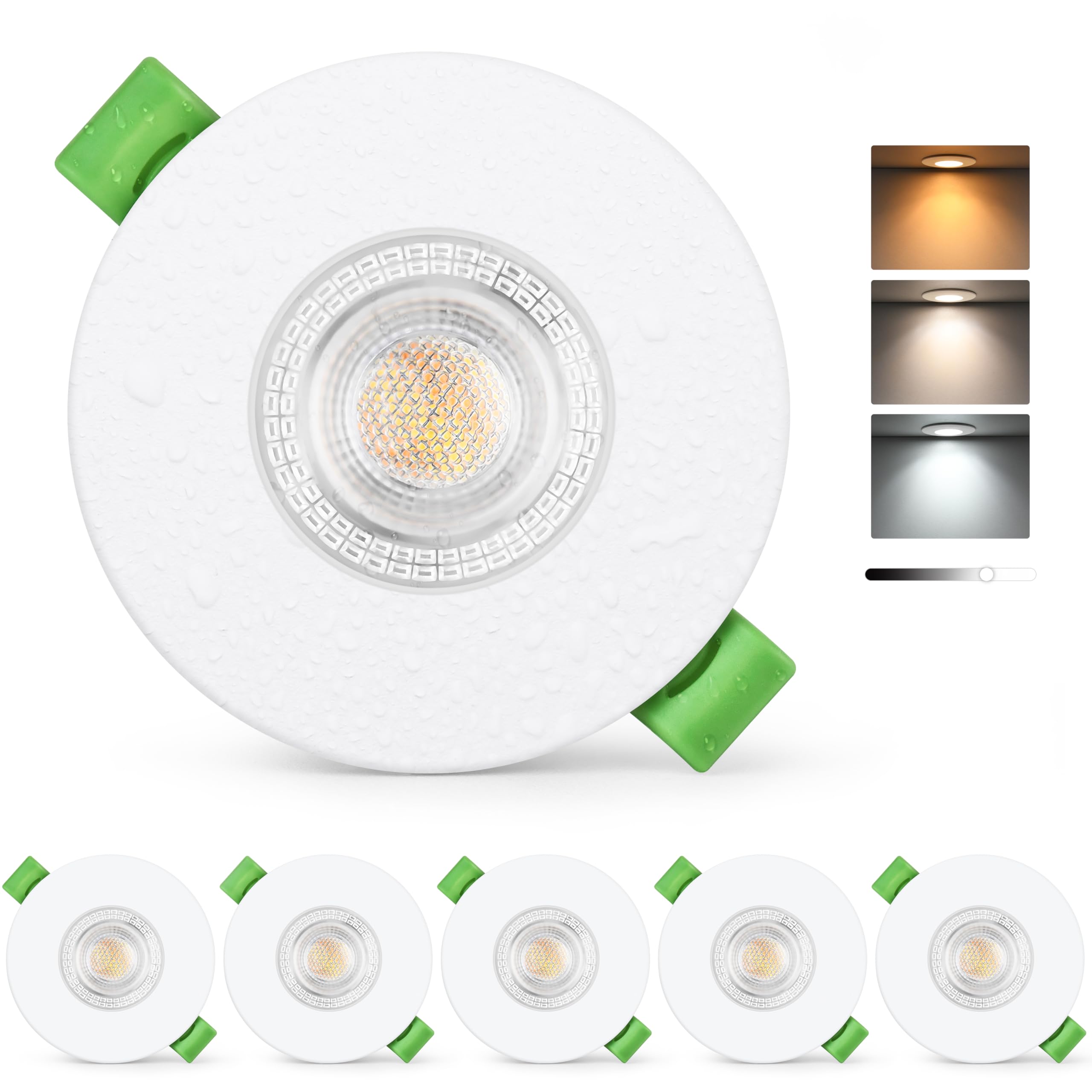 Faretti da Incasso 230V Dimmerabile 3CCT IP65 Faretto Incasso 60-75mm | KYOTECH 7W 770LM LED Fari Incassati Ultrapiatto 25mm 2700K 4000K 6000K per Bagno Soggiorno 6PCS Bianco