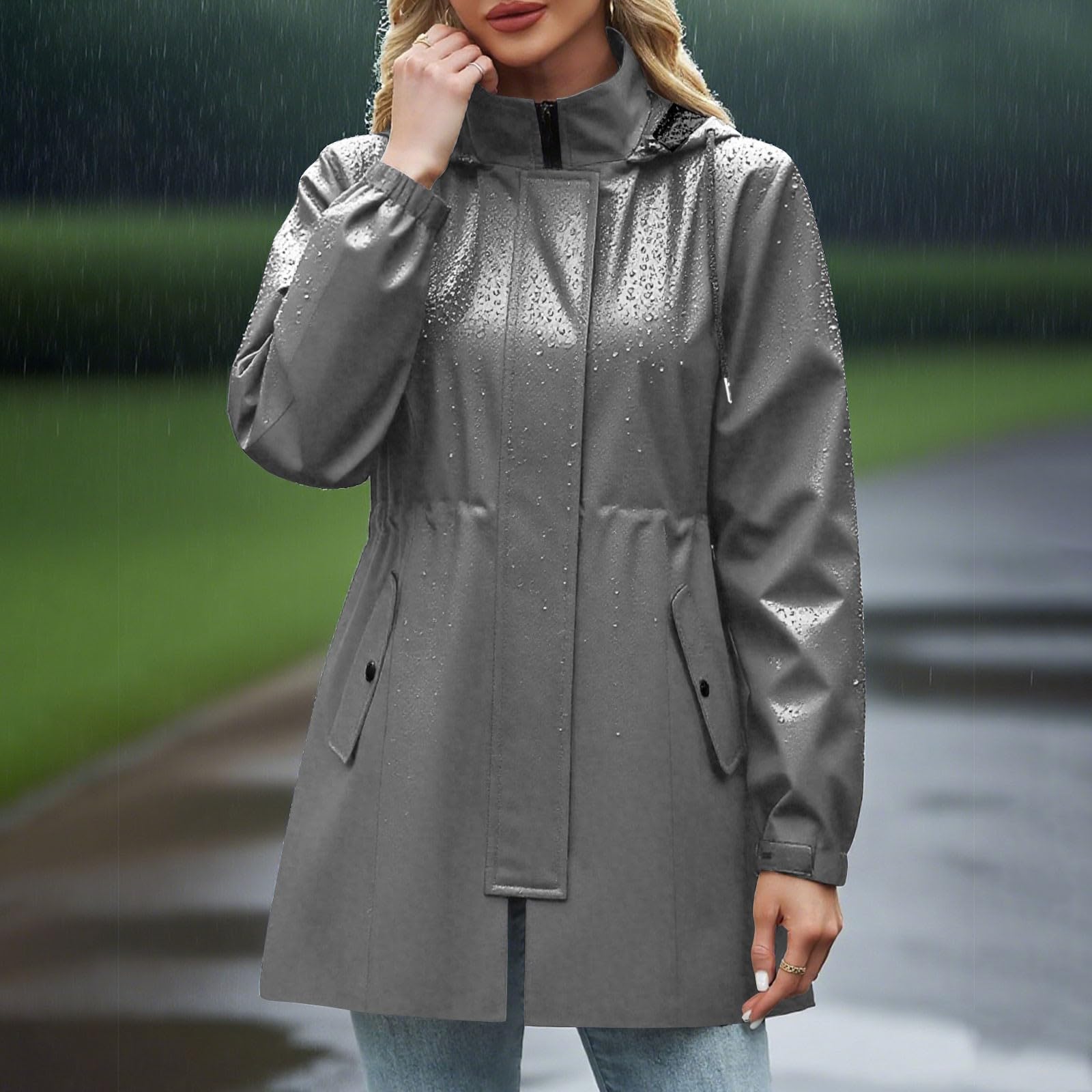 Chaqueta Impermeable Transpirable Para Mujer, Softshell, Liso, Plegable, Con Capucha, Cortavientos, Senderismo, Primavera Y Otoño. Abrigo Azul Pelo Capa De Lluvia Mujer Capucha Espesar