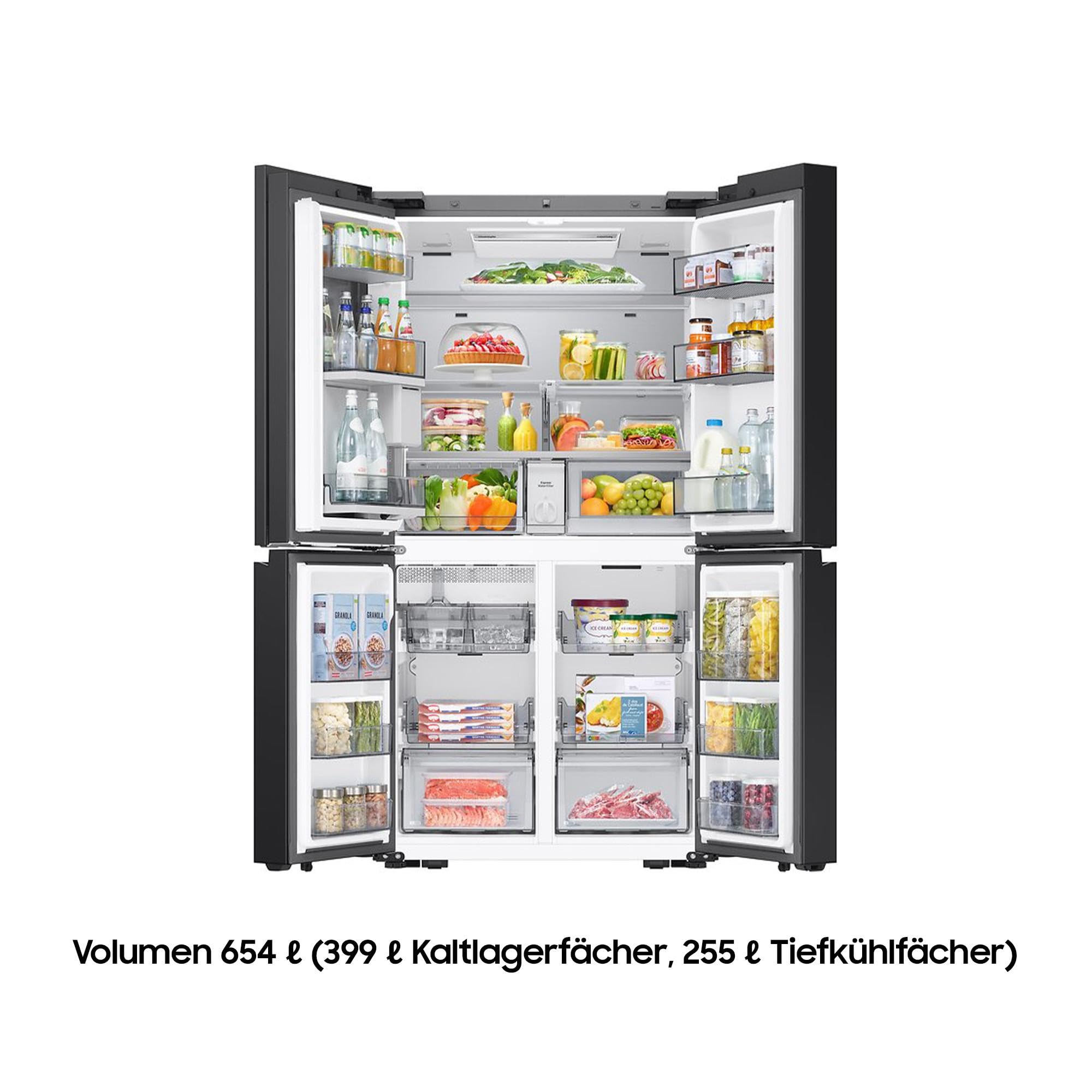Samsung RM90F67CECEF Bespoke French Door Kühlschrank, 185 cm, 654 l, 255 l Gefriervolumen, AI Home, AI Vision mit integrierter Kamera, Beverage Center, Clean Deep Charcoal