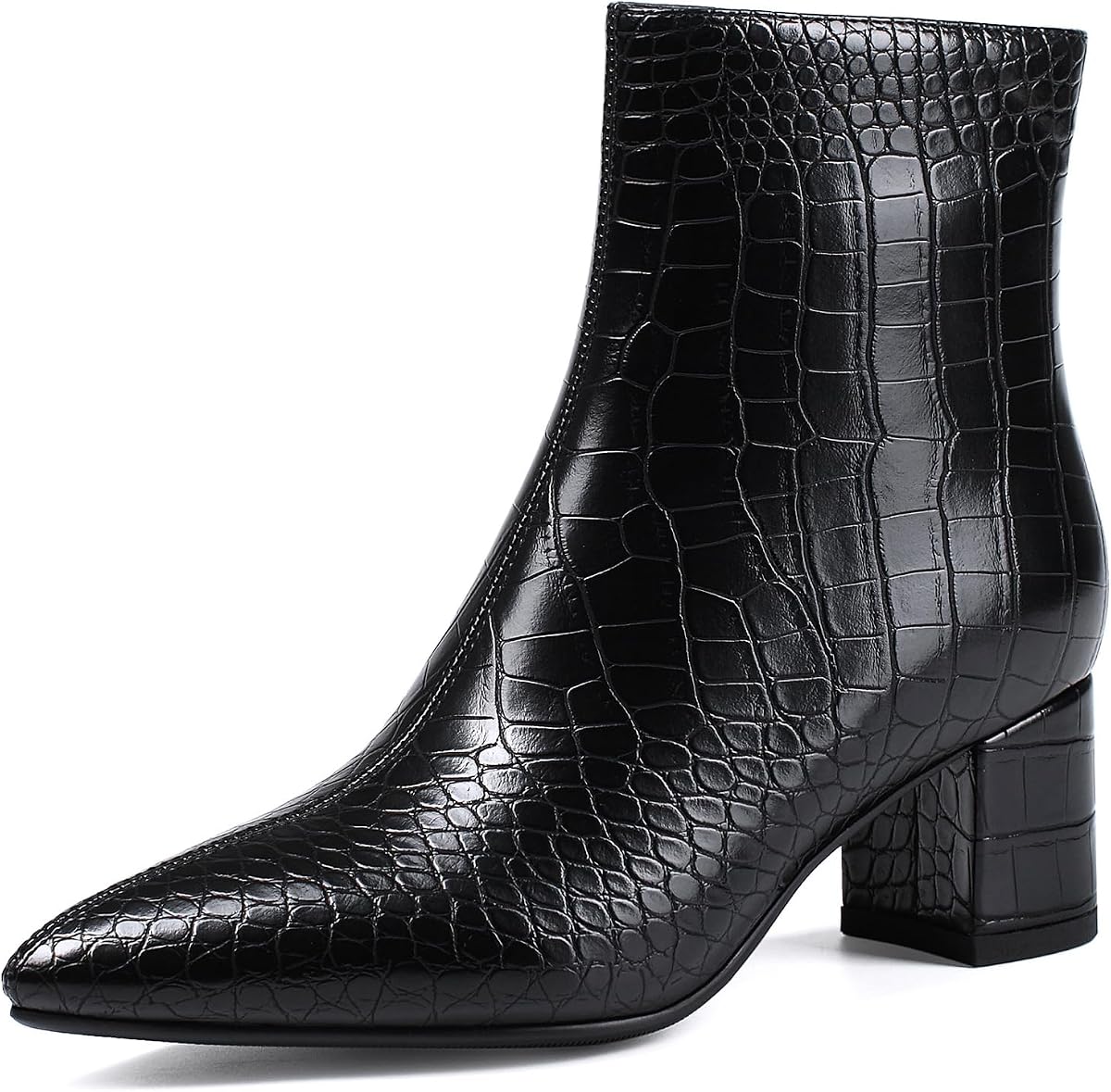 Botines para Mujer Bota de Tobillo con Punta Puntiaguda y Tacón Bajo de Bloque Grueso | Cómodas botas cortas de cuero sintético con cremallera lateral para otoño, invierno y primavera, botas de vestir para uso diario, trabajo de oficina