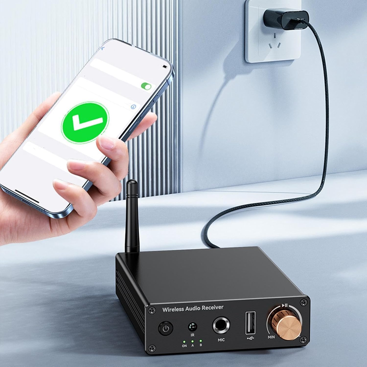 Home Stereo Amplifier, Wireless 6.0 Receiver, Audio Fixture with Firm Build, Entertainment Gear with Solid Design, 3.74x5.91x2.91in Wireless Stereo, Reliable Accessory for PC Car Desktop Karaoke