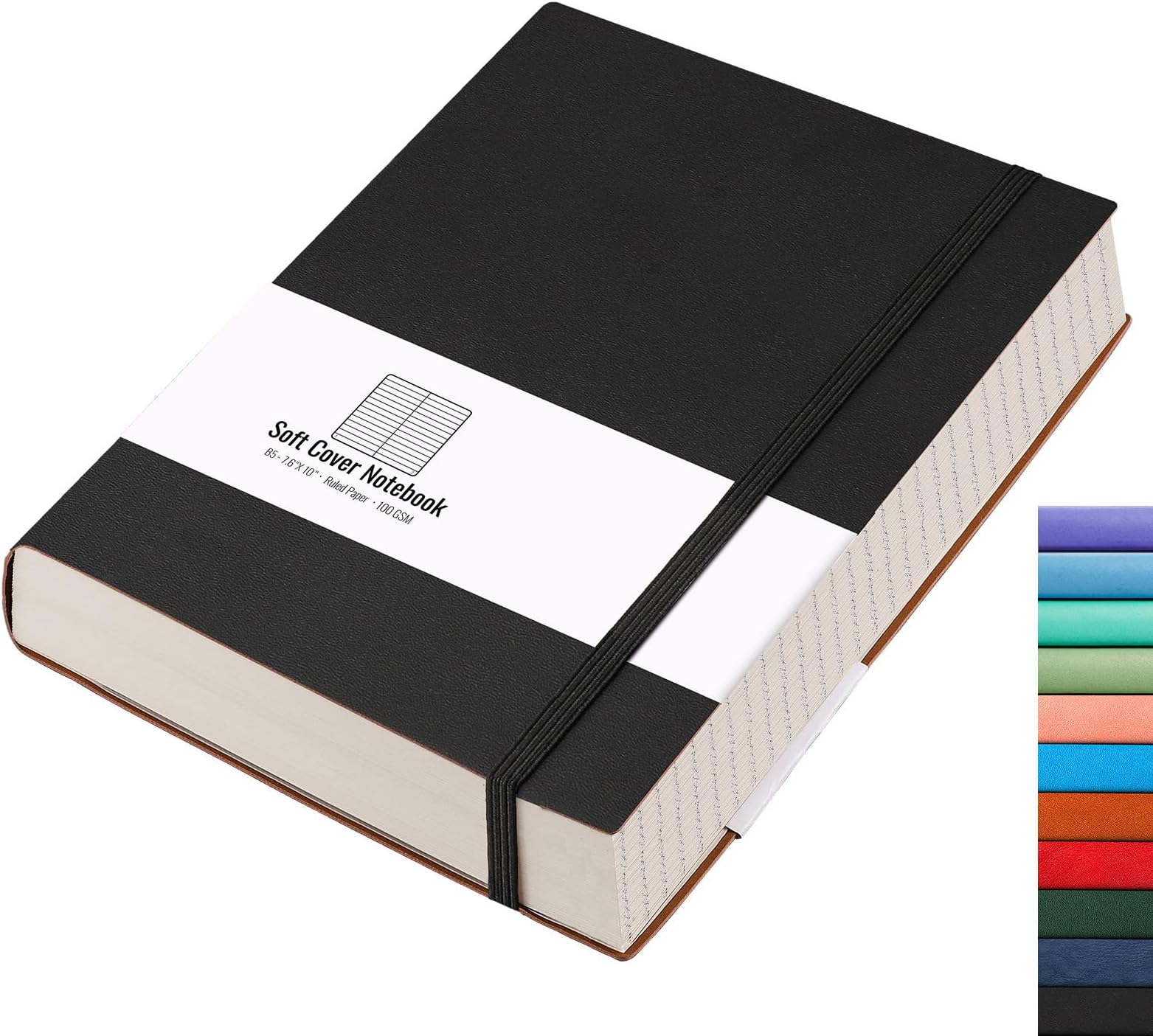 Lined Journal Notebook - 320 Numbered Pages Thick Journals for Men, Large B5 College Ruled Notebook for Writing, 100gsm Thick Paper, Leather Softcover, for Women Work School, 7.6'' X 10''-Black