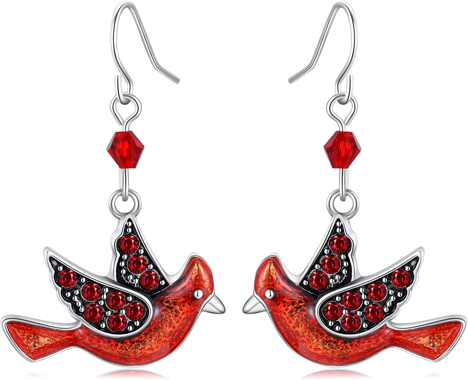 Fun Cardinal jewelry Red Bird Dangle Earrings Silver Plated Dangling Christmas Earrings Gifts Holiday Party Decorations with Message Card & Velvet Bag