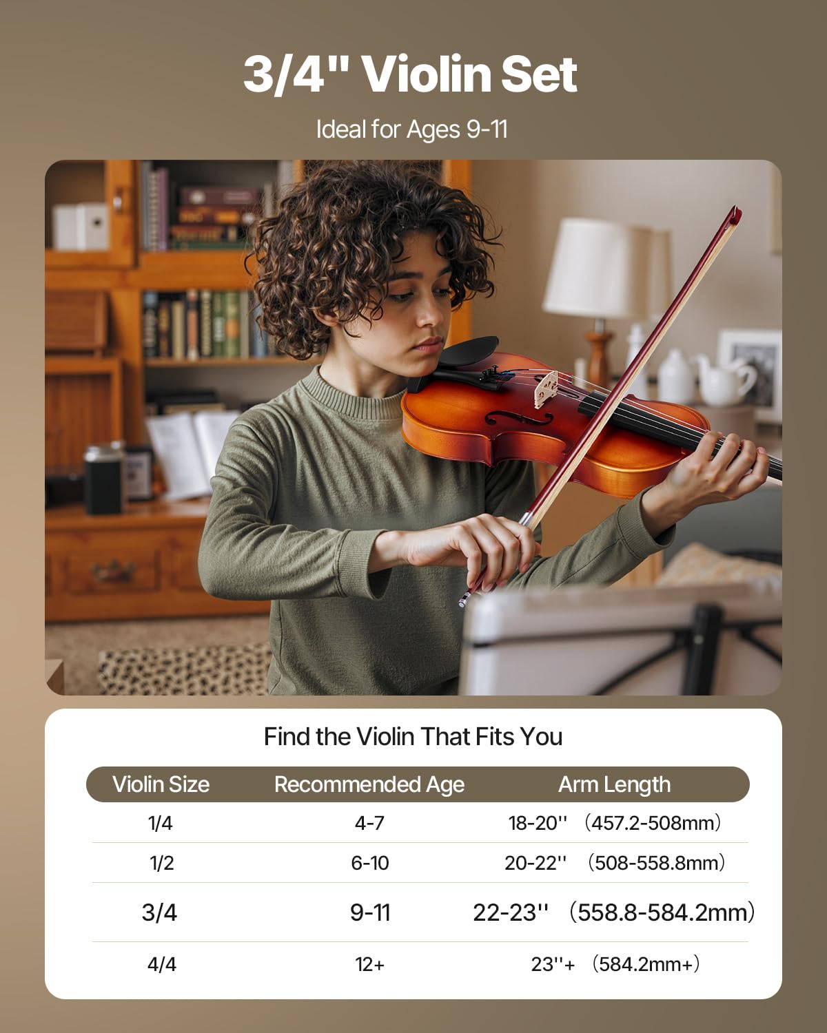 VEVOR Violon 3/4 Kit Débutant avec Étui, Archet, Colophane, Accordeur, Cordes de Rechange, Marron