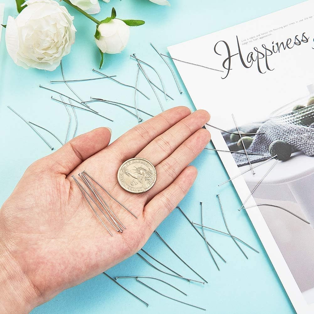 300Pcs Stainless Iron Flat Head Wire Headpins Needle for Beading DIY Craft Art Earring Pendant Necklace Jewelry Finding Making Bracelet Decoration Accessories (Silver,35MM) - Image 5