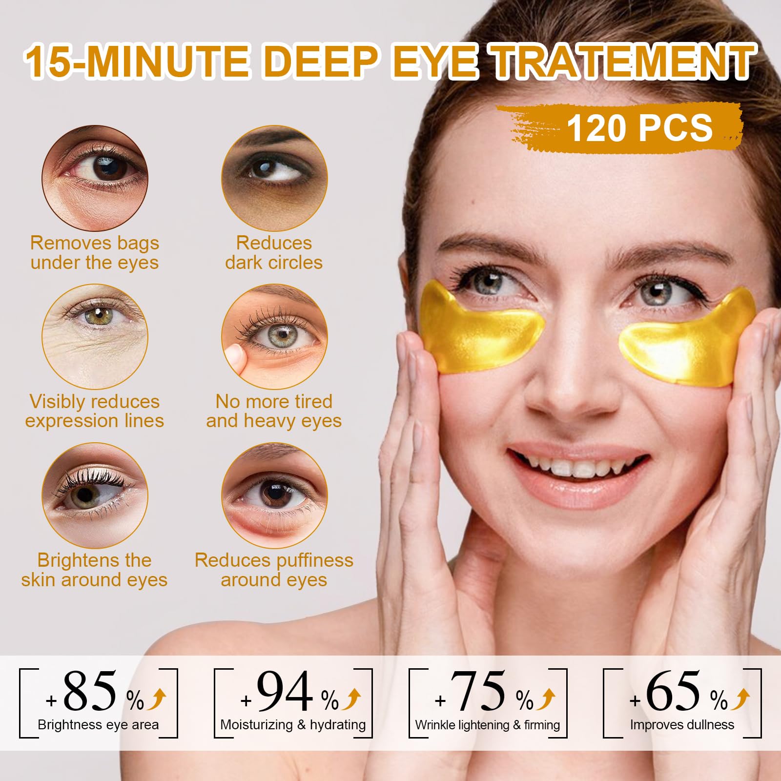 120PCS Patch Occhiaie e Borse Occhi Pach Coreani Eye Maschera Parch Contorno Occhi Collagene e Acido Laluronico Korean Antirughe 24K Gold Patches Riduce le Rughe e le Linee Sottili Idrata Anti-Età