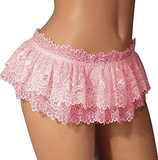 Sissy Lace Panties Men's Ruffled Panties Thongs Mini Skirt Thongs Gay Lingerie (Color : Pink, Size : 1pc) One Size