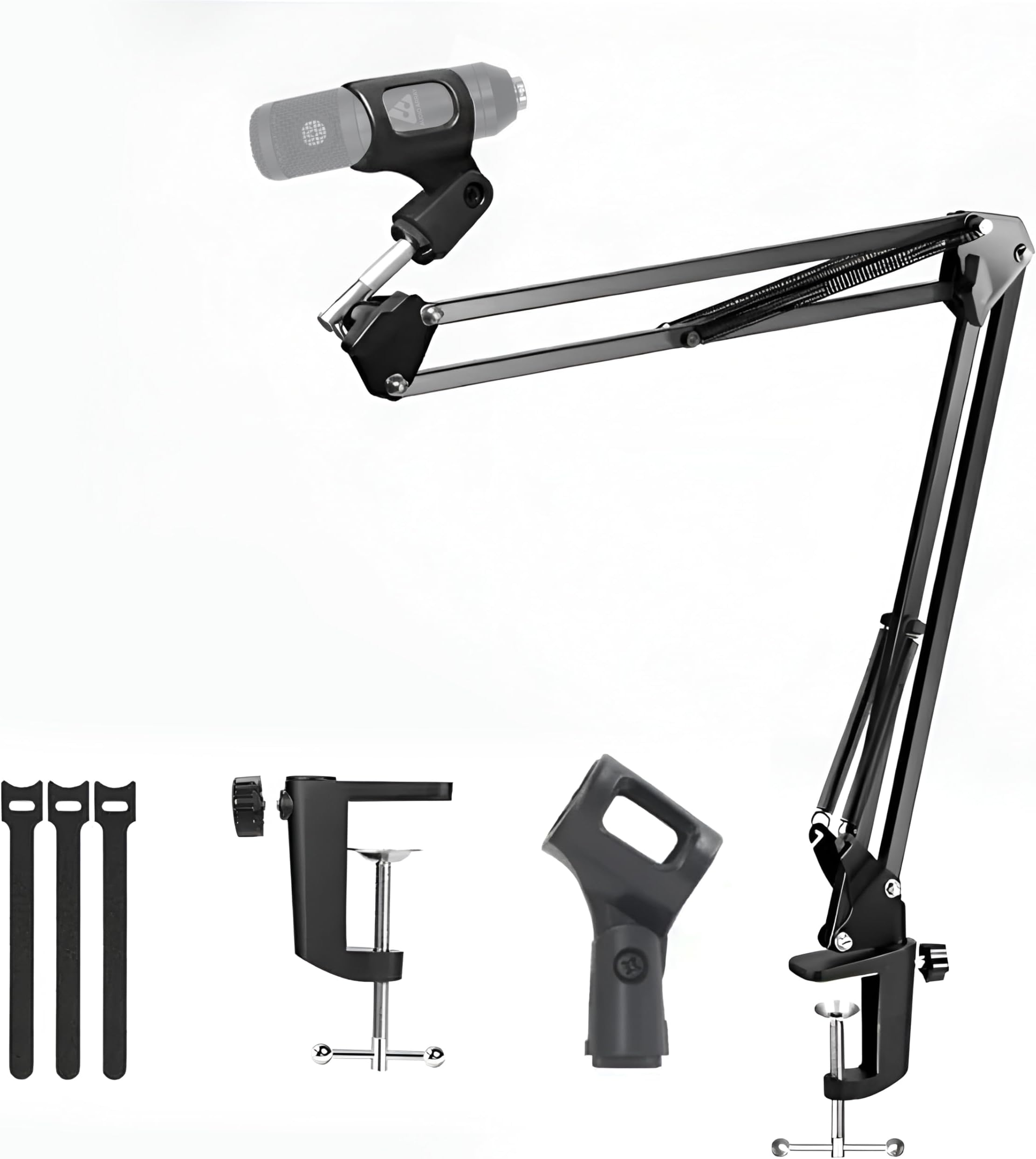 Audio Array AA-05 Suspension Boom Scissor Microphone Arm Stand | Universal clamp with mic Holder & 3/8″ to 5/8″ Adapter for Shock mounts | Suitable for Stages, Studios, Broadcasting, TV Stations