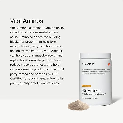 Miniatura 3 de Momentous Vital Aminos - Suplemento en polvo – BCAA y EAA – Tropical Punch – Certificado NSF para deporte – Sin OMG y gluten – 30 porciones – El