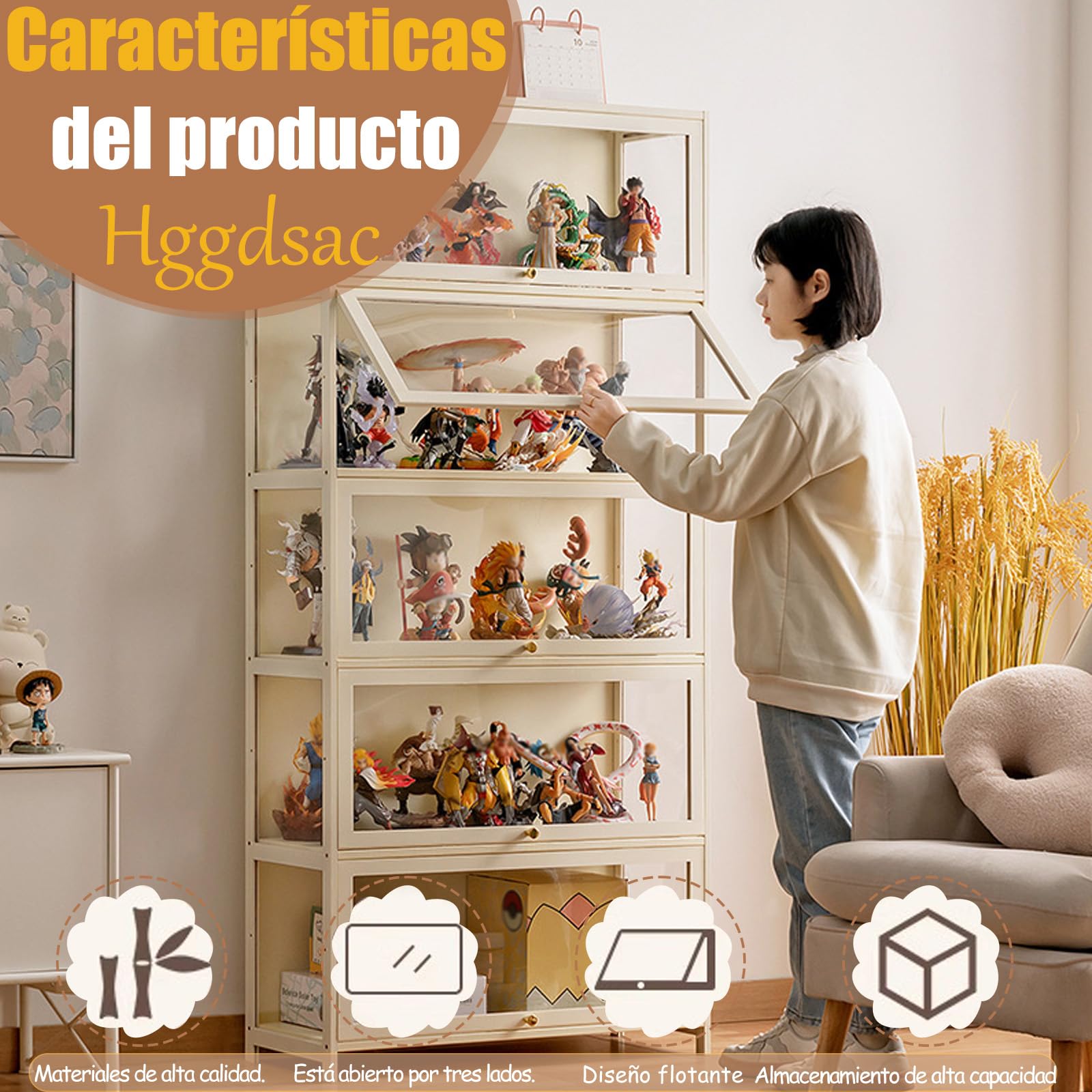 Vitrina expositora Hecho de Marco de bambú Natural,Vitrina Expositora,Multifuncional de Vidrio a Prueba de Polvo,fácil de Instalar,selado e à Prova de pó（Blanco-80×32×40cm）