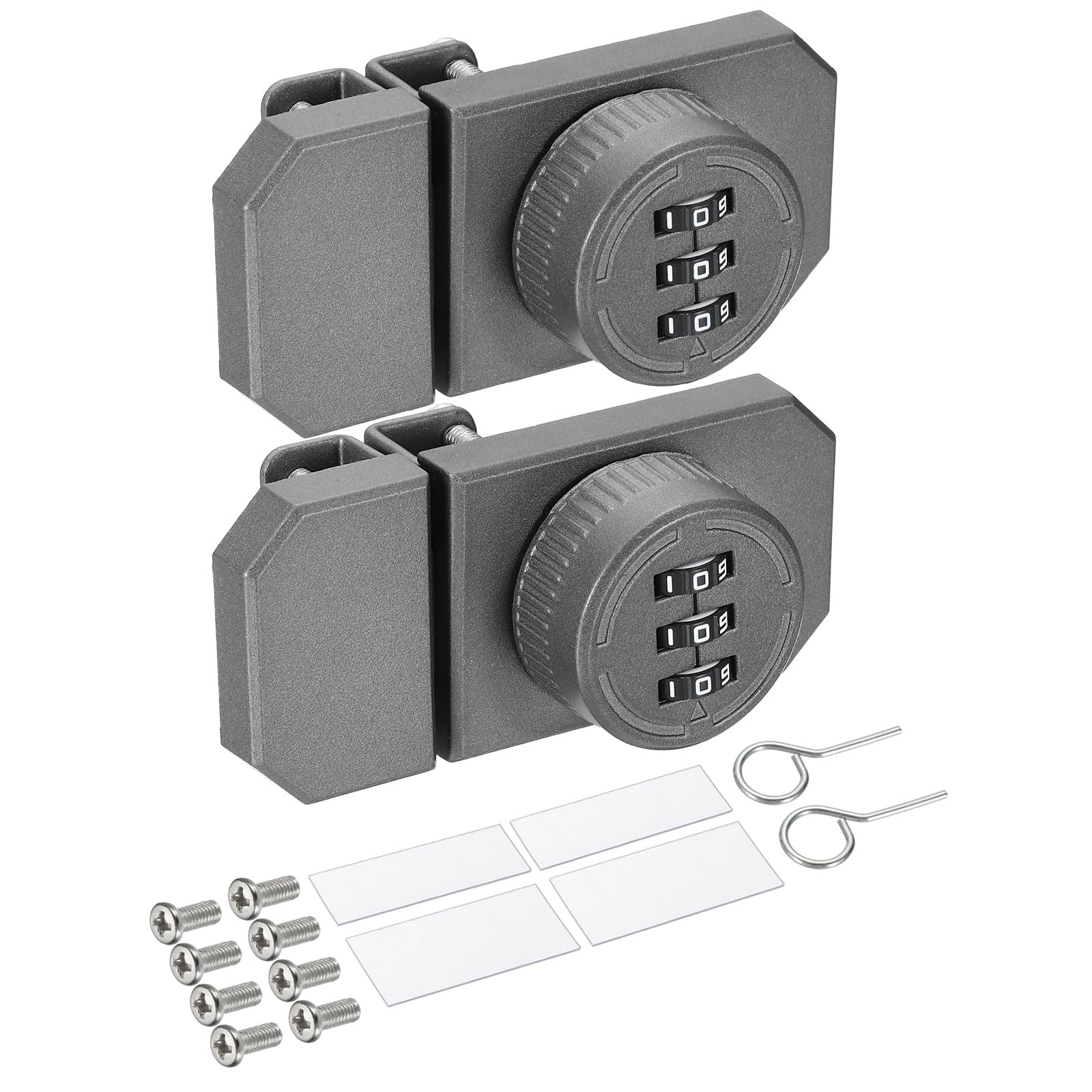 PATIKIL Glass Door Combination Lock(Fit 4-8mm Glass, Gray)(2 Set) Zinc Alloy Double Way Door 3 Digit Keyless Combination Lock, Suit for Display Cabinet Showcase Bathroom Bedroom