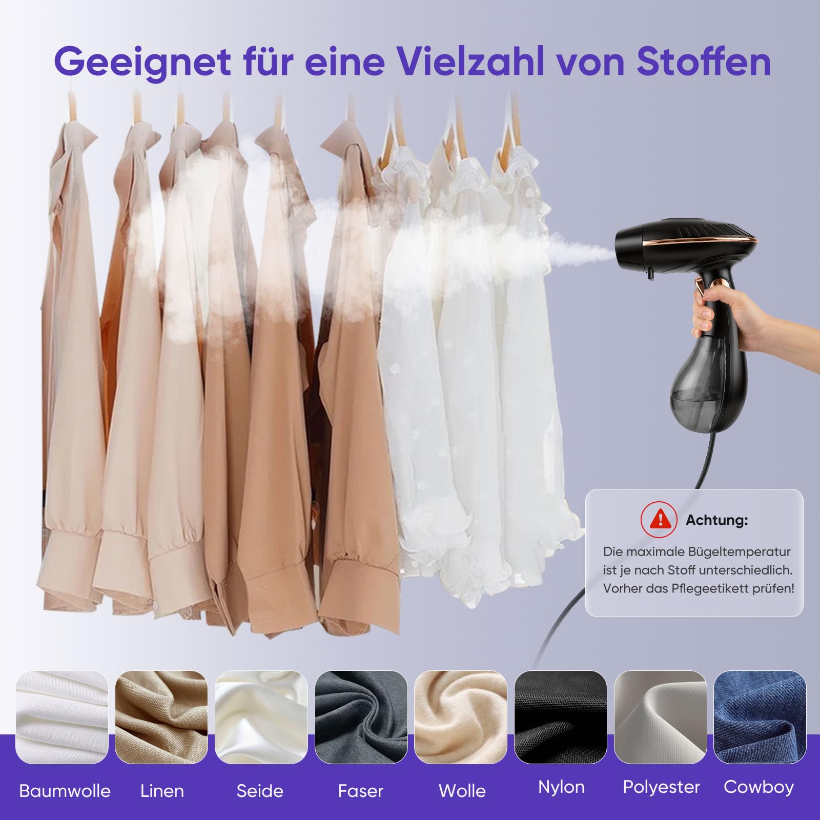Steamer Dampfglätter - 1500W Steamer, 168ml Wassertank Dampfglätter, Faltenentferner für Kleidung & Clothing, 30s Schnellaufheizung, Bügeleisen 2-in-1 Steamer für Reise & Urlaub