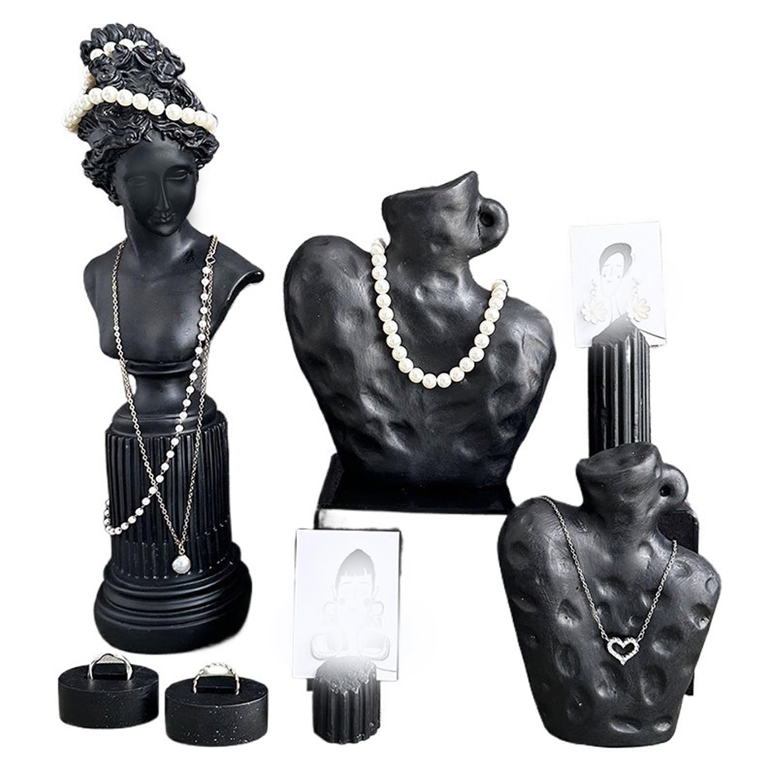 FAJNUZI2024 Jewellery Display Stand Black Plaster Jewelry Display Set Frames & Trays For Necklace Earring Ring Storage(Small)