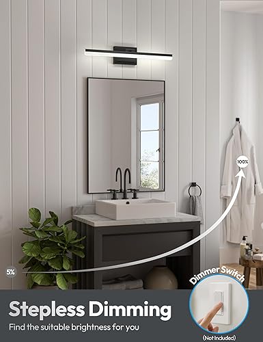Miniatura 4 de VOLISUN Moderna lámpara de tocador de baño de 24 pulgadas, 24 W, regulable 5CCT, lámpara de baño LED sobre el espejo, luz de tocador de barra negra