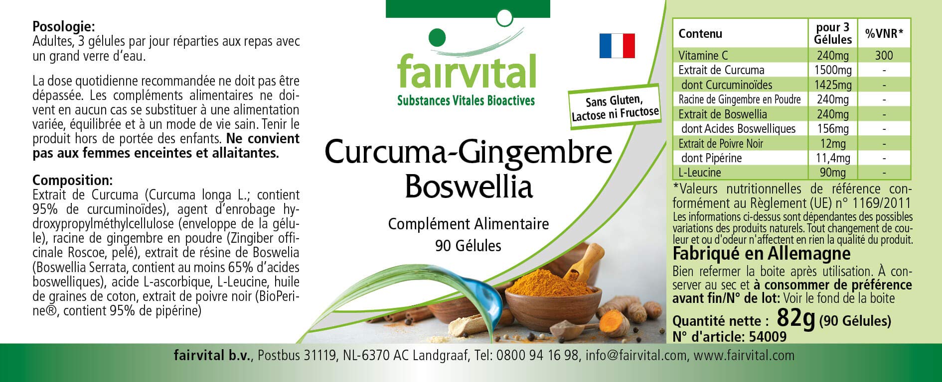 fairvital Cúrcuma, jengibre y boswellia con vitamina C, 90 cápsulas, veganas, con extracto de pimienta negra (Paquete de 2)