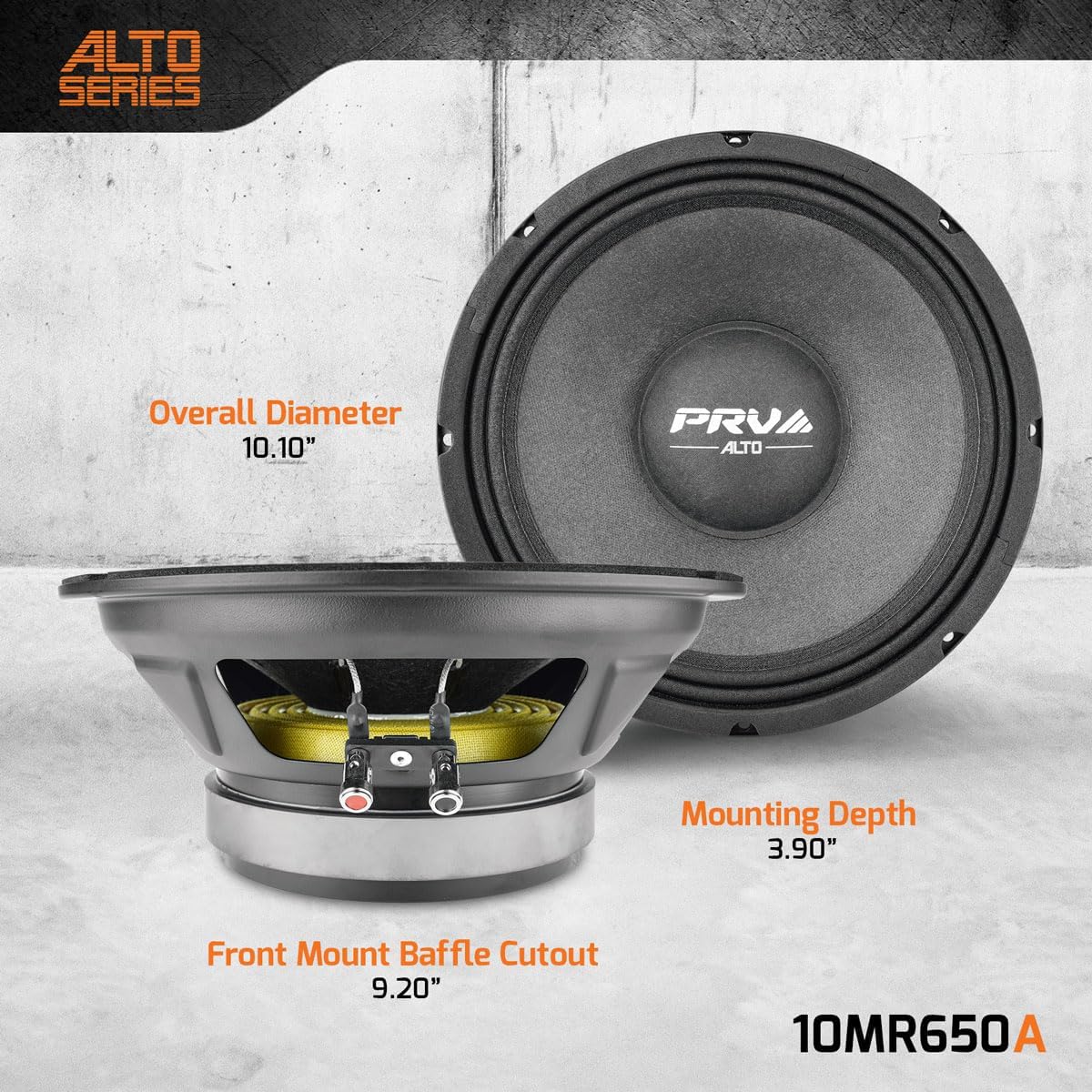 PRV AUDIO 10MR650A 10 Inch Midrange Speaker, 8 Ohm, 650 Watts, 97.5 db, 2.5 in Voice Coil Alto Series PRO Audio Mid Range Loudspeaker (Single)