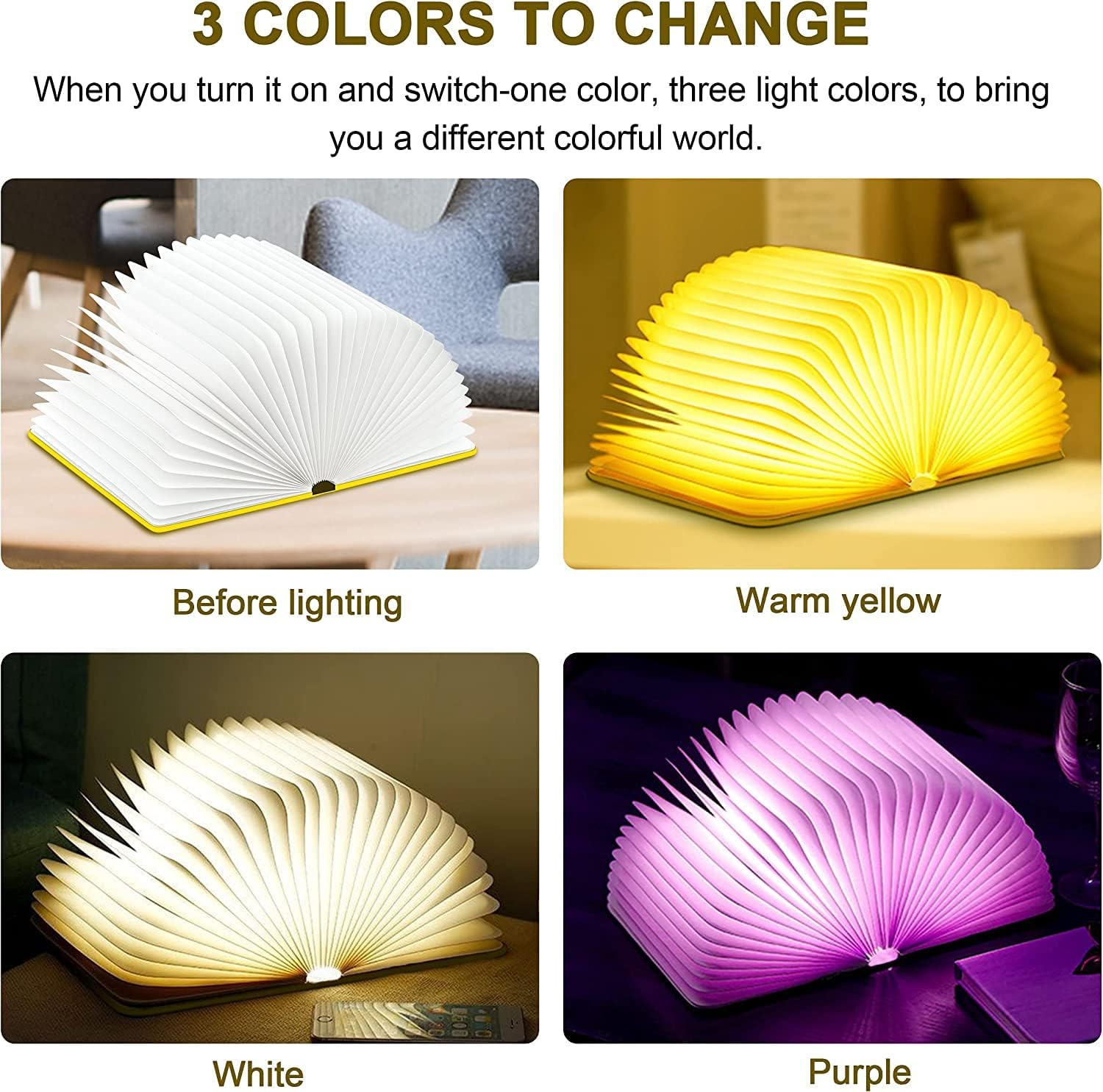 QXMGCBOK Lampada libro Colori chiari multipli Lampada a drago goffrata Luce notturna a LED Compleanni e regali di Natale per donne, uomini e bambini (grandi dimensioni, Luce a tre colori